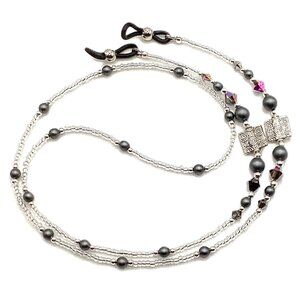 Gray and Silver, Beaded Eyeglass or Sunglass Chain Holder, 28 Inches